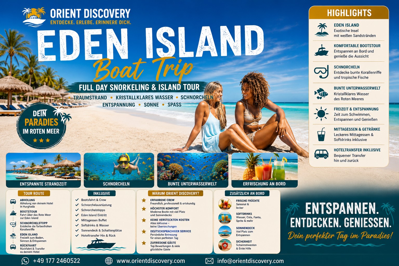 Eden Island Bootsausflug Hurghada | Ganztägige Schnorchel- und Inseltour