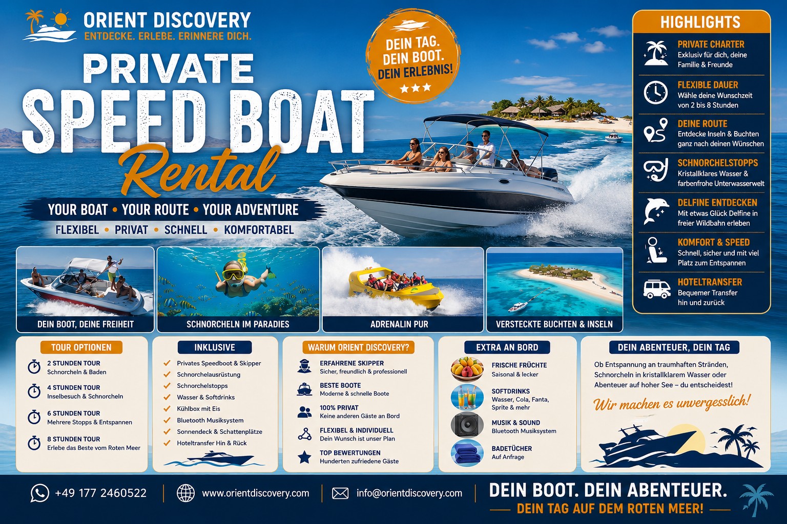 Hurghada Speed Boat – Private Charter & Flexible Insel- und Schnorcheltour